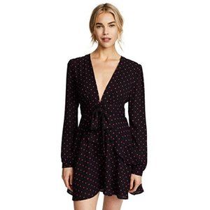 WAYF ROLAND BLACK PINK POLKA DOT LONG SLEEVE MINI DRESS XS NWT